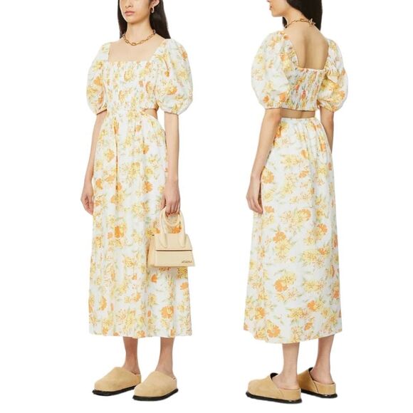 FTB Cutout Puffed Sleeve Spring Loucetta Vintage Floral Cutout Midi Dress NWT M - Picture 4 of 14